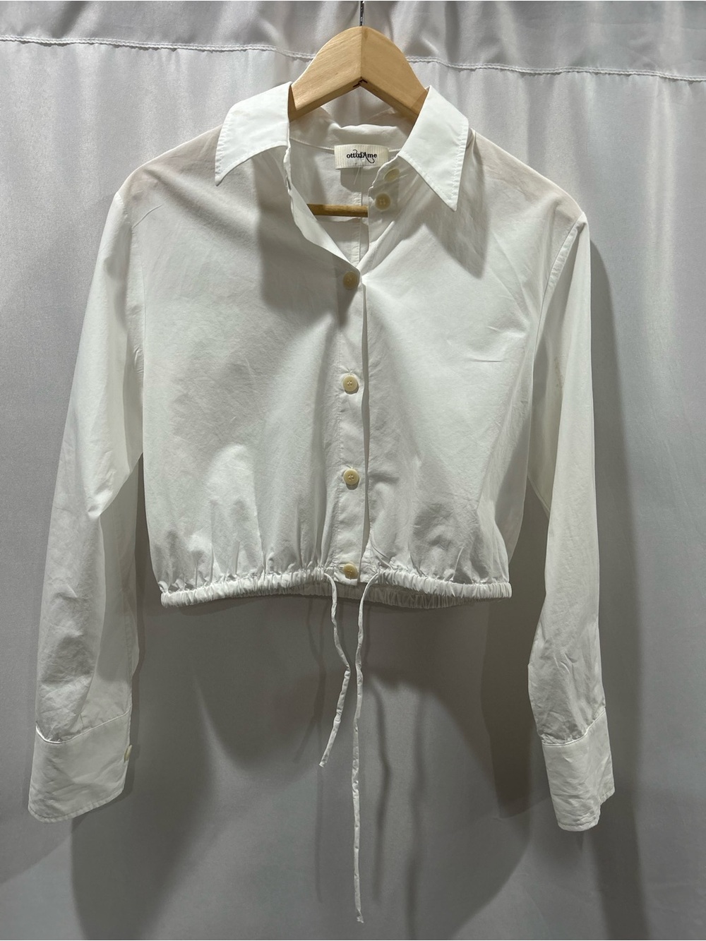 Ottod’Ame Cropped Drawstring Button-Front Blouse - White